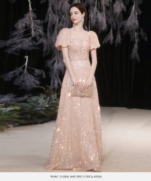 pink sequins prom dress 1406-003