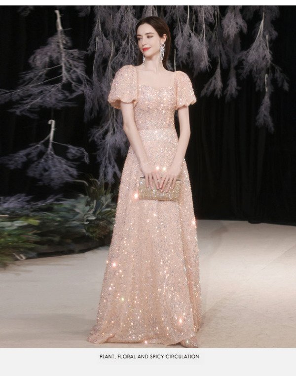 pink sequins prom dress 1406-003