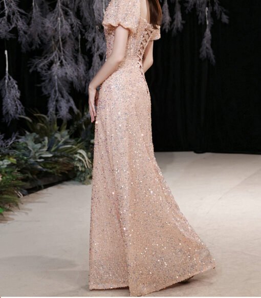 pink sequins prom dress 1406-004