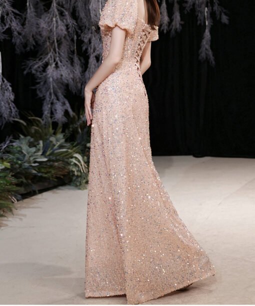 pink sequins prom dress 1406-004