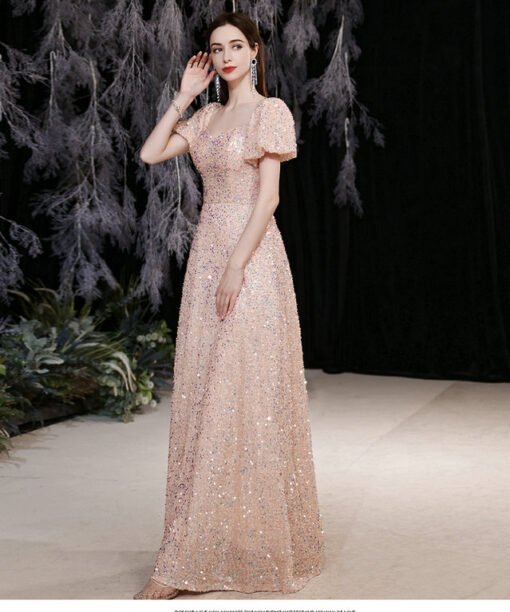 pink sequins prom dress 1406-005