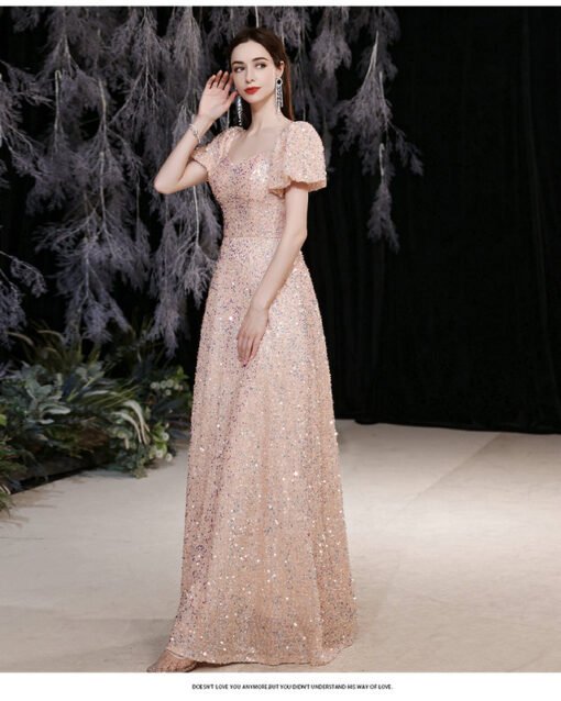 pink sequins prom dress 1406-005