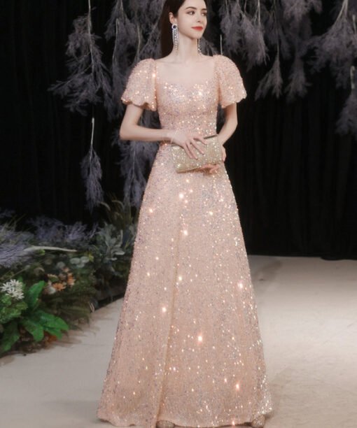 pink sequins prom dress 1406-007