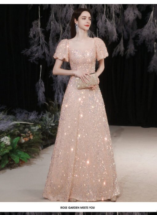 pink sequins prom dress 1406-007