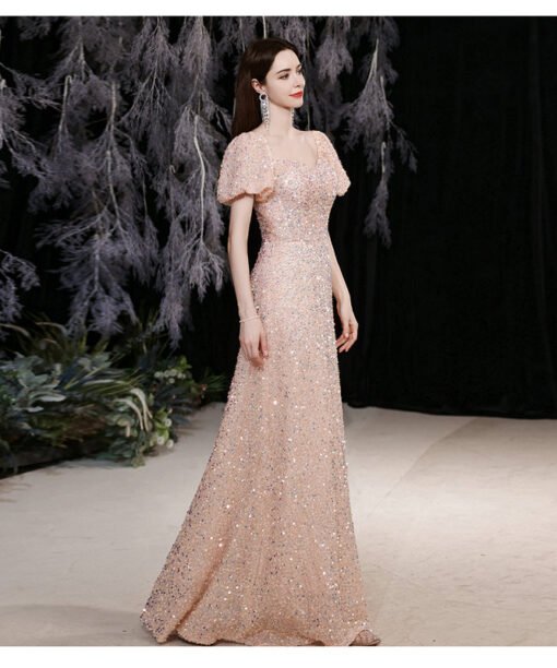 pink sequins prom dress 1406-008