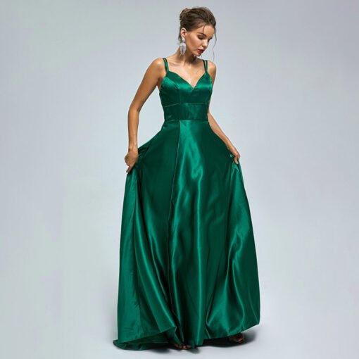 Emerald Wedding Guest Dress Spaghetti Strap Satin Prom Dress - Image 5