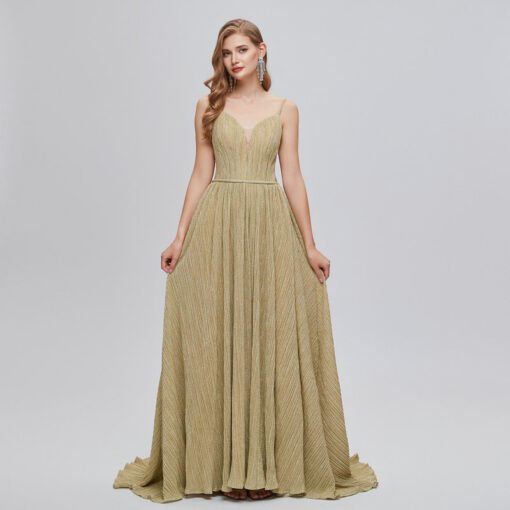 gold wedding guest dress 1424-003