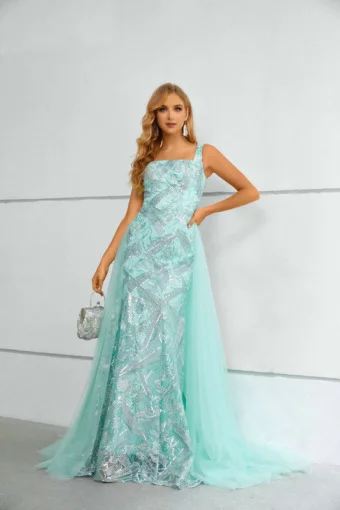 Green Mother Of The Bride Dress With Detachable Train Green Mother Of The Bride Dress With Detachable Train