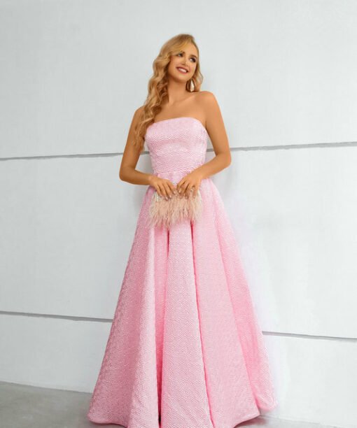 pink strapless prom dress 1431-006