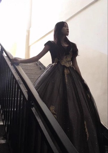 Click to view full screen Black Quinceanera Dress Off The Shoulder Long Sleeve Prom Dress photo review