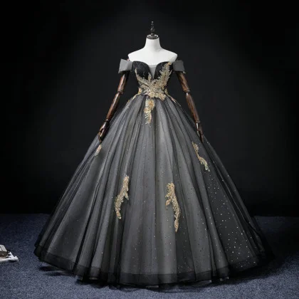 Black Quinceanera Dress Off The Shoulder Long Sleeve Prom Dress