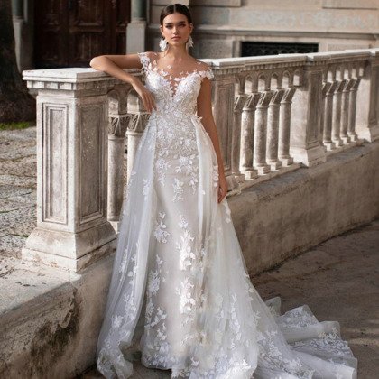 detachable train wedding dress 1447-002