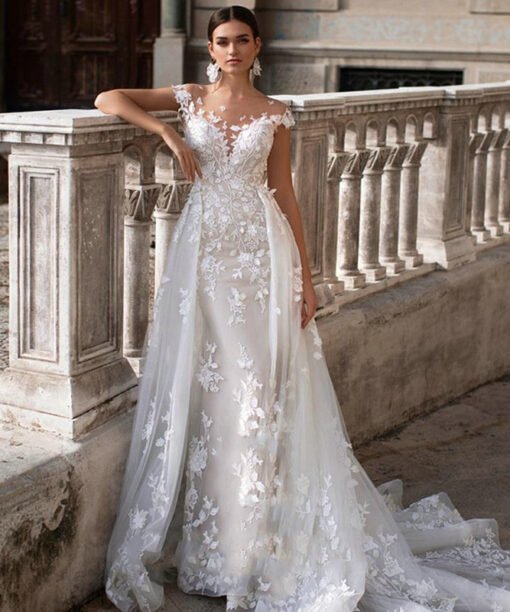 detachable train wedding dress 1447-002