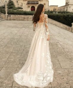 long sleeve a line wedding dress 1448-003