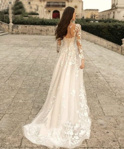 long sleeve a line wedding dress 1448-003