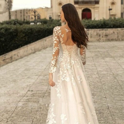 long sleeve a line wedding dress 1448-004