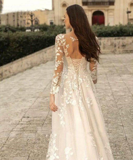 long sleeve a line wedding dress 1448-004