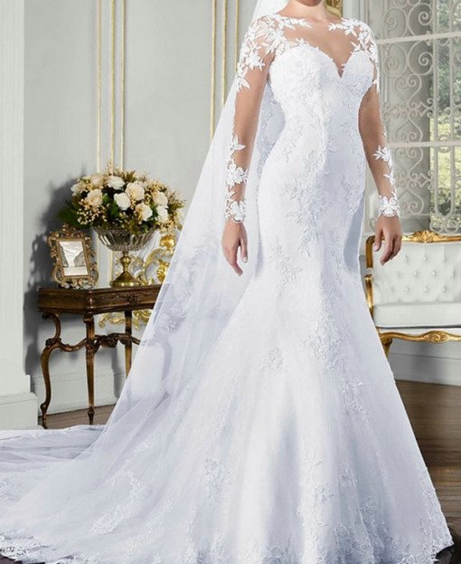 Long Sleeve Mermaid Wedding Dress With Train