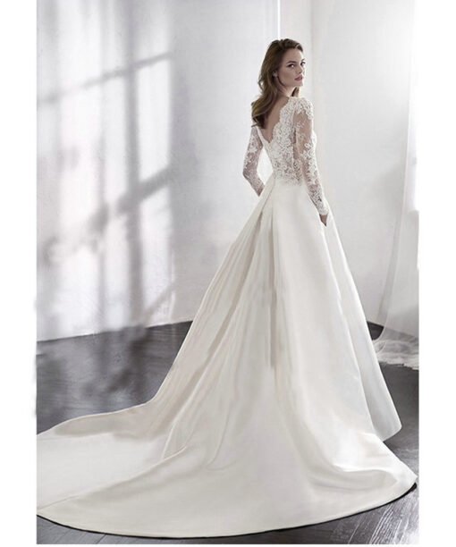 satin wedding dress with sleeves 1171-002