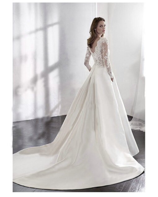 satin wedding dress with sleeves 1171-002