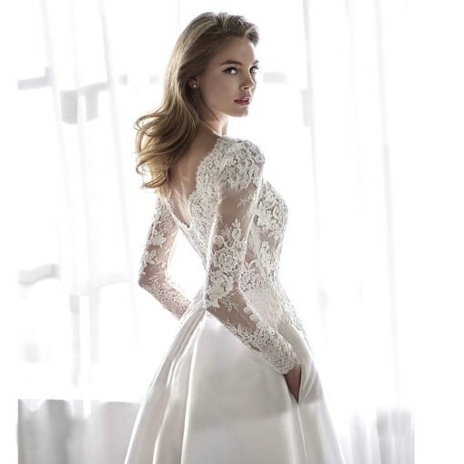 satin wedding dress with sleeves 1171-003