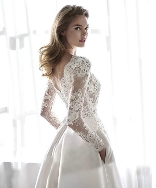 satin wedding dress with sleeves 1171-003