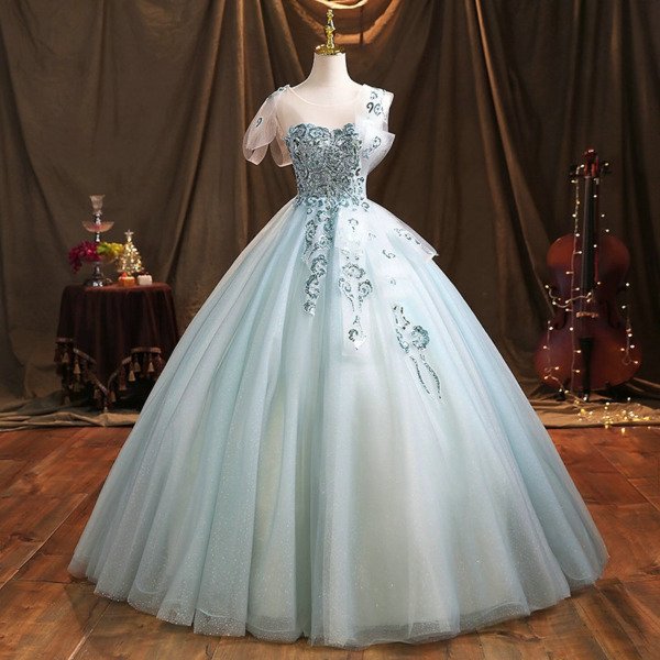 green blue quinceanera dress 1470-01