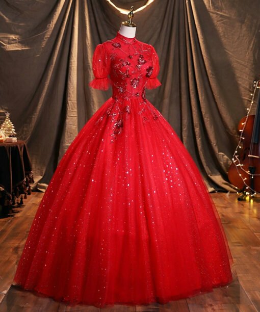 high neck red ball gown 1471-01