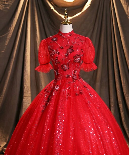 high neck red ball gown 1471-03