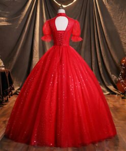 high neck red ball gown 1471-04