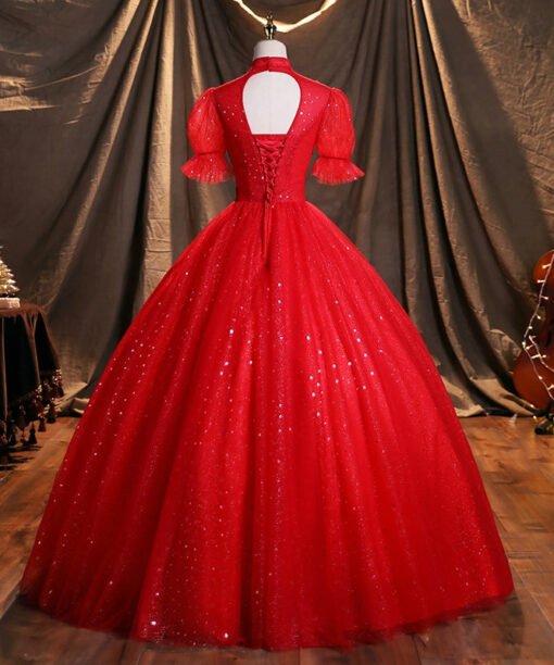 high neck red ball gown 1471-04