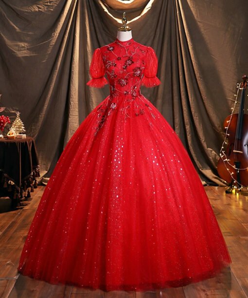high neck red ball gown 1471-05