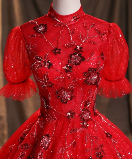 high neck red ball gown 1471-07