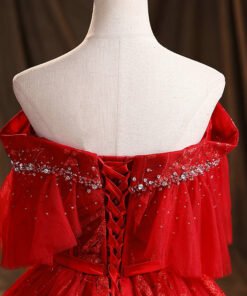 Red quinceanera dresses gorgeous off the shoulder ball gown lace up floor length beaded embroidery princess wedding dress