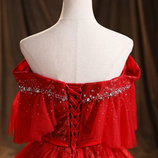 Red quinceanera dresses gorgeous off the shoulder ball gown lace up floor length beaded embroidery princess wedding dress