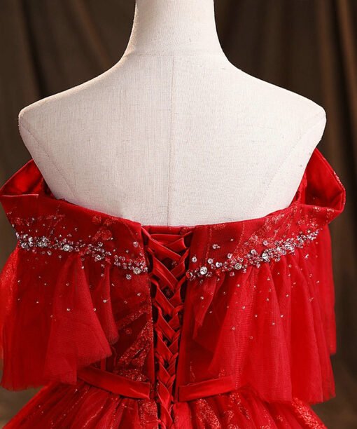 Red quinceanera dresses gorgeous off the shoulder ball gown lace up floor length beaded embroidery princess wedding dress