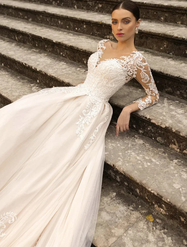 a line wedding dress long sleeve 1477-004