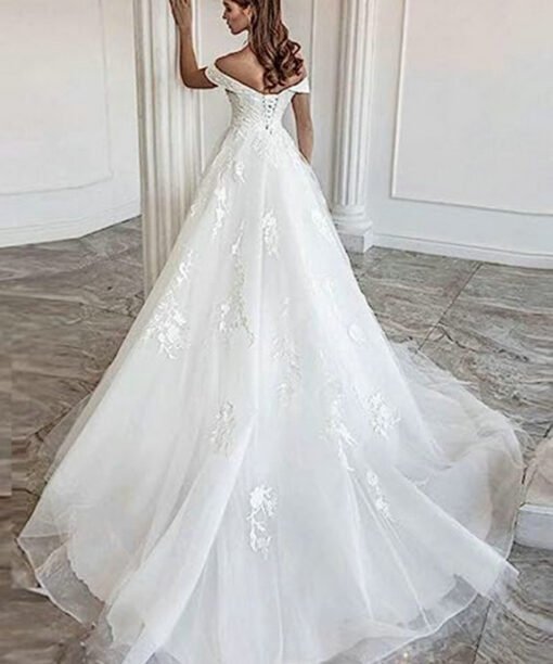 off the shoulder a line wedding dress 1476-001