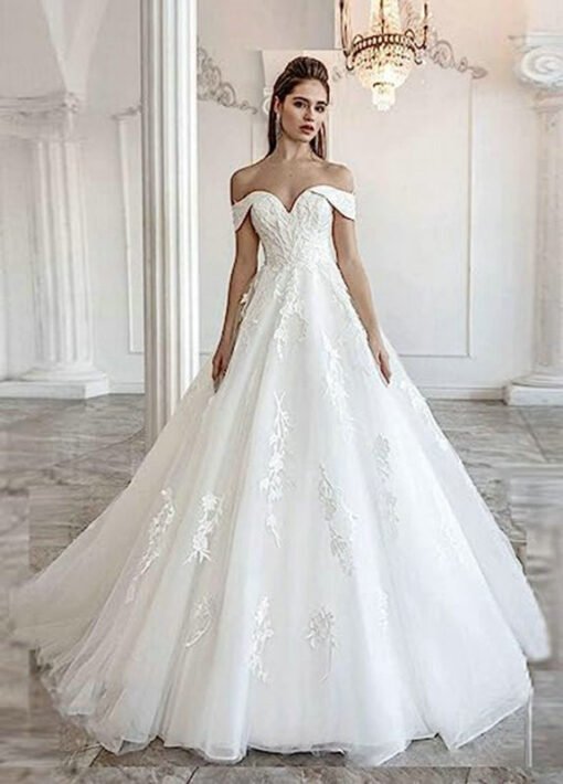 off the shoulder a line wedding dress 1476-002