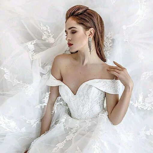 off the shoulder a line wedding dress 1476-003