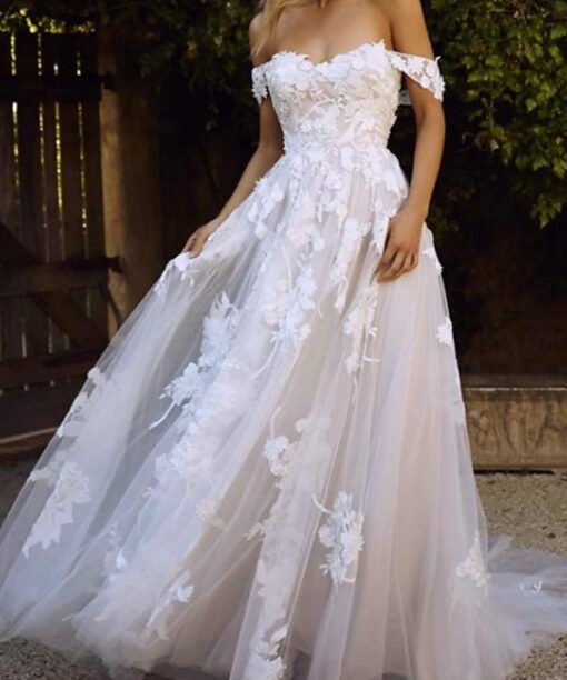 off the shoulder a line wedding dress 1486-001