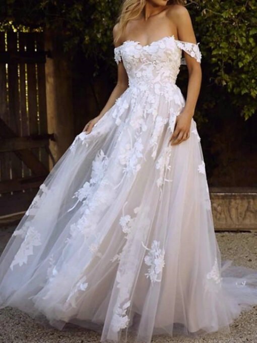 off the shoulder a line wedding dress 1486-001