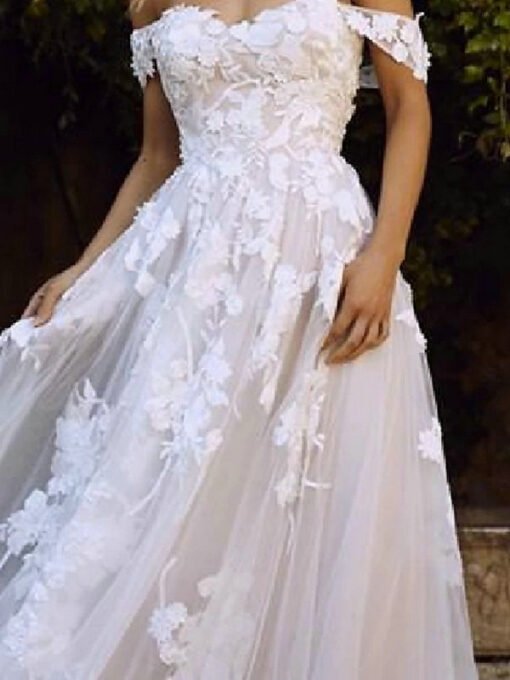 off the shoulder a line wedding dress 1486-002
