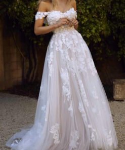 off the shoulder a line wedding dress 1486-003