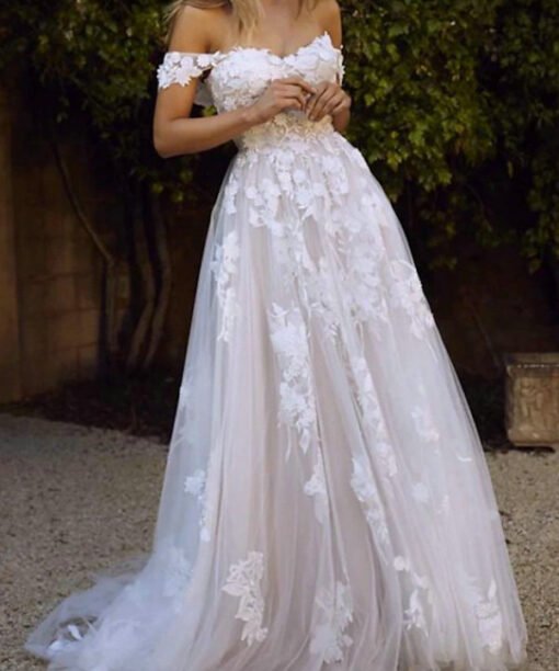off the shoulder a line wedding dress 1486-003