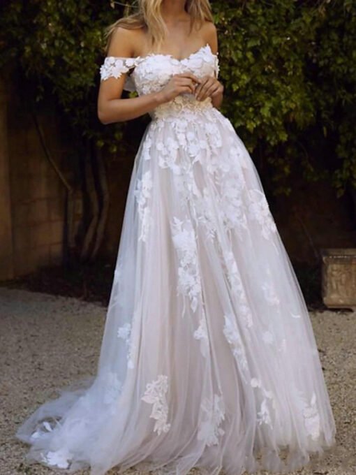 off the shoulder a line wedding dress 1486-003