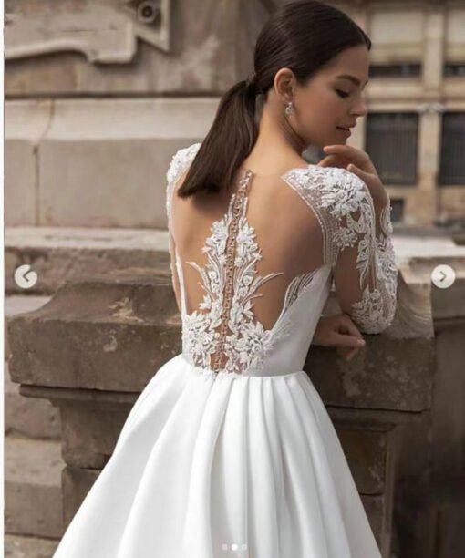 satin wedding dress long sleeve 1480-001