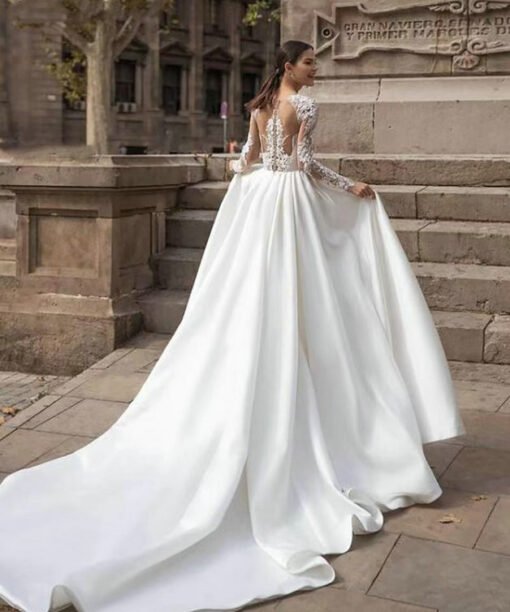 satin wedding dress long sleeve 1480-002