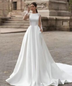 satin wedding dress long sleeve 1480-003
