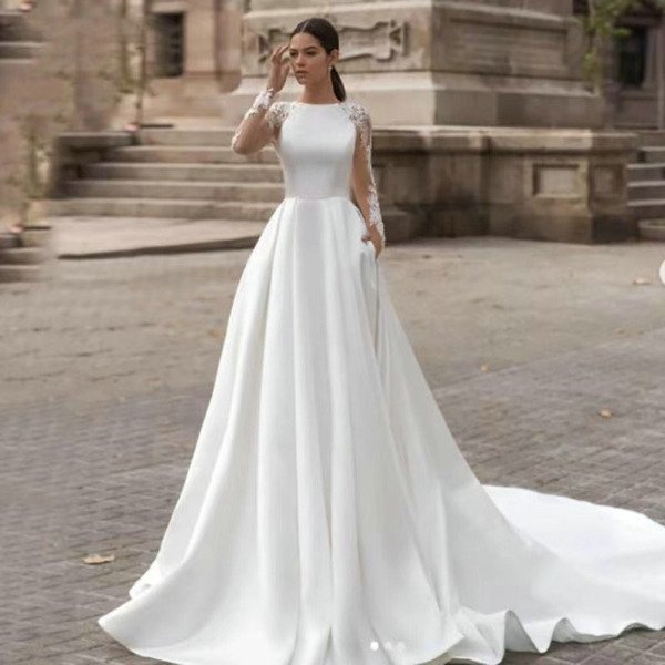 satin wedding dress long sleeve 1480-003